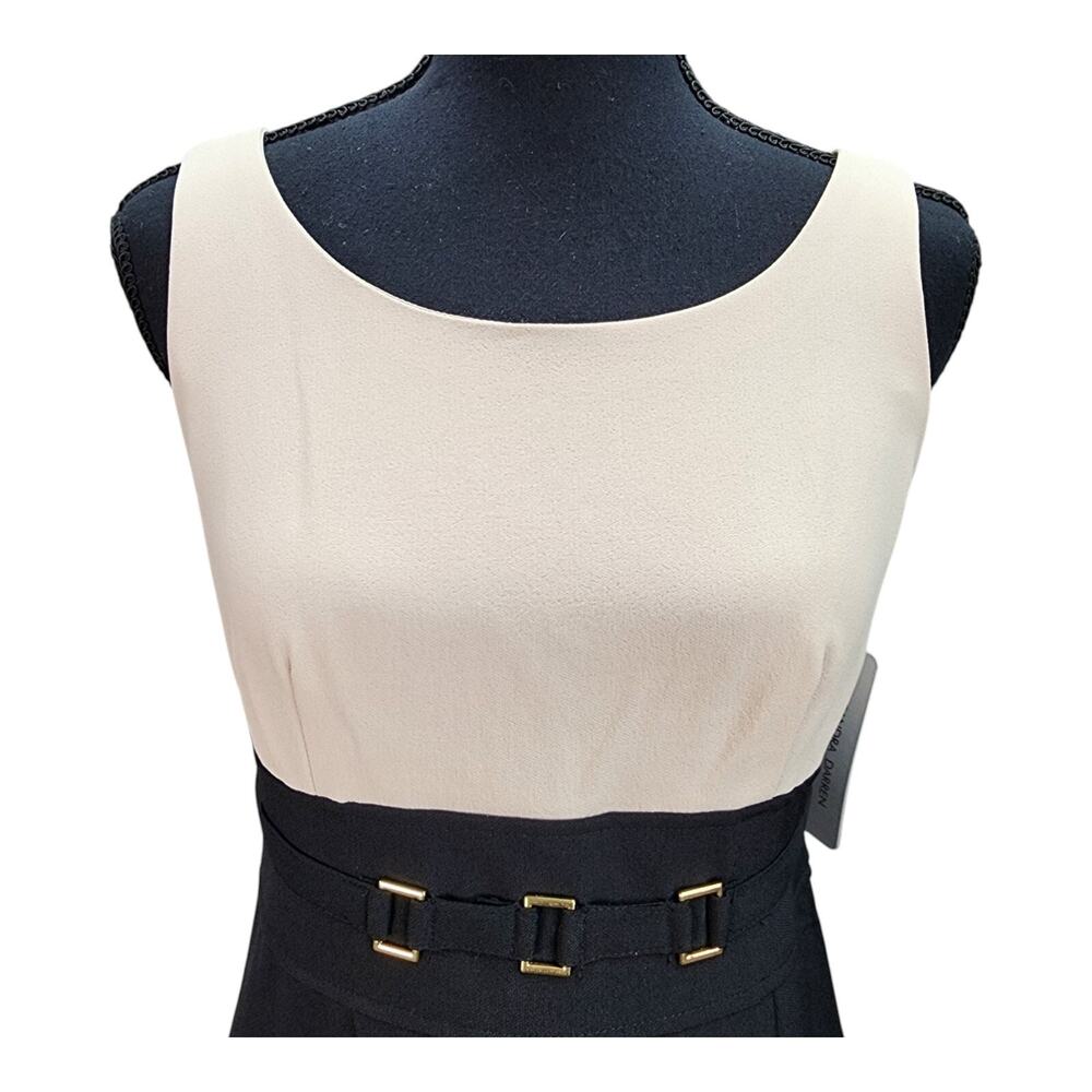 NWT Sandra Darren Petite 4P Black Tan Knit Shift Dress Lined Career Office Churc - Picture 5 of 15